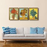 Wieco Art Framed 3 Panels Wall Art of Vincent Van Gogh Paintings Red Poppies and Daisies Sunflower Irises in Vase Canvas Prints for Wall and Home Decorations Bronze Gold Frame - Image 5