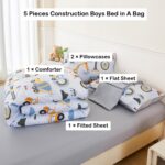 ANGIYUIN 5Pcs Yellow Construction Kids Comforter Set Full Size Rainbow Excavator Tractors Boys Bedding Set Soft Equipment Trucks Bed in A Bag with Sheets - Image 5