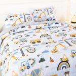 ANGIYUIN 5Pcs Yellow Construction Kids Comforter Set Full Size Rainbow Excavator Tractors Boys Bedding Set Soft Equipment Trucks Bed in A Bag with Sheets - Image 7