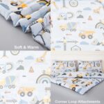 ANGIYUIN 5Pcs Yellow Construction Kids Comforter Set Full Size Rainbow Excavator Tractors Boys Bedding Set Soft Equipment Trucks Bed in A Bag with Sheets - Image 9