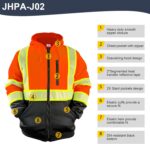 JHPAZUJA High Visibility Safety Hoodies Jacket for Men ANSI Class 2 Reflective Sweatshirt with Black kangaroo Pocket - Image 3