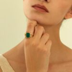 MTMY Gold Simulated Emerald Rings - 14K Gold Plated Dainty Green Stacking & Statement Rings for Women, Size 6 to 8 - Image 3