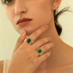 MTMY Gold Simulated Emerald Rings - 14K Gold Plated Dainty Green Stacking & Statement Rings for Women, Size 6 to 8 - Image 4