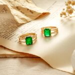 MTMY Gold Simulated Emerald Rings - 14K Gold Plated Dainty Green Stacking & Statement Rings for Women, Size 6 to 8 - Image 6