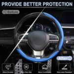 Amiss 3pcs Carbon Fiber Anti-Skid Steering Wheel Cover, Waterproof & Segmented Butterfly Design, Universal 99% Vehicle Wheel Cover Protector, Car Interior Accessories, Blue - Image 5
