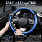 Amiss 3pcs Carbon Fiber Anti-Skid Steering Wheel Cover, Waterproof & Segmented Butterfly Design, Universal 99% Vehicle Wheel Cover Protector, Car Interior Accessories, Blue - Image 6