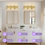 NADOSA Modern LED Bathroom Light Fixtures Dimmable 3-Light Gold Vanity Light, 5CCT Adjustable Lighting Fixture Vanity Lights Over Mirror, Smoked Acrylic LED Vanity Lights for Bathroom - Image 3