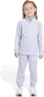 adidas Little Girl's Zip Front Classic Tricot Jacket and Joggers Set - Image 4