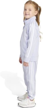 adidas Little Girl's Zip Front Classic Tricot Jacket and Joggers Set - Image 5