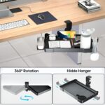 KDD Under Desk Organizer - 360° Rotating Clamp-On Tray with Headphone Hook, Phone & Tablet Holder, Cup Holder, and Cable Management - No Drilling Desk Storage Accessories for Office and Home - Image 5