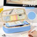 KPX Big Capacity Pencil Pen Case Bag with Zipper Office College School Storage Large Capacity Bag Pouch Holder Box Organizer Colorful (Light Blue) - Image 6