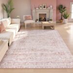 Lahome Pink Rugs for Bedroom Girls,Cute Nursery Rug Boho Area Rugs 5x7,Floral Living Room Rug Carpet Ultra-Thin Soft Washable, Kids Rugs for Playroom Baby Room Decor Dorm (Pink, 5'X7') - Image 4