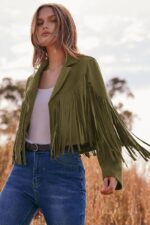 PRETTYGARDEN Women's Fringe Faux Suede Leather Jackets Fall Fashion 2026 Tassel Motorcycle Cropped Coats - Image 5