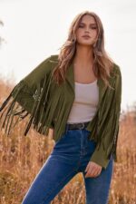 PRETTYGARDEN Women's Fringe Faux Suede Leather Jackets Fall Fashion 2026 Tassel Motorcycle Cropped Coats - Image 8