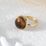 TaYolnFaSo Natural Tiger Eye/Rose Quartz Ring 18K Gold Plated Round Halo Rings Tiger's Eye/Rose Quartz Jewelry Valentine's Day Gift for Women Size 6-8.5 - Image 3