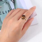 TaYolnFaSo Natural Tiger Eye/Rose Quartz Ring 18K Gold Plated Round Halo Rings Tiger's Eye/Rose Quartz Jewelry Valentine's Day Gift for Women Size 6-8.5 - Image 5