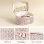 HBselect Quilted Makeup Bag, 3PCS Cotton Large Travel Makeup Bag, Cute Floral Coquette Make up Bag Cosmetic Bag Toiletry Bag for Women Girls - Image 3