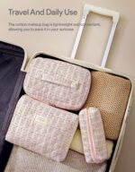 HBselect Quilted Makeup Bag, 3PCS Cotton Large Travel Makeup Bag, Cute Floral Coquette Make up Bag Cosmetic Bag Toiletry Bag for Women Girls - Image 5