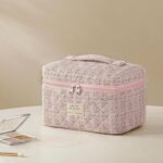 HBselect Quilted Makeup Bag, 3PCS Cotton Large Travel Makeup Bag, Cute Floral Coquette Make up Bag Cosmetic Bag Toiletry Bag for Women Girls - Image 6