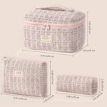 HBselect Quilted Makeup Bag, 3PCS Cotton Large Travel Makeup Bag, Cute Floral Coquette Make up Bag Cosmetic Bag Toiletry Bag for Women Girls - Image 7