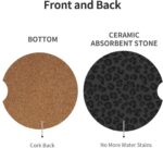GACCAP Car Coasters for Cup Holders, 2 Pack Absorbent Ceramics Anti Slip Universal 2.56 Inch Car Cup Coaster for Women Men, Car Interior Accessories - Black Leopard Cheetah Print - Image 3