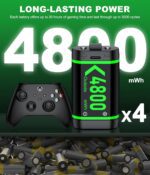 Charger with 4x4800mWh Rechargeable Battery Pack for Xbox One/Xbox Series X|S Controllers, X-Series X Controller Battery Charging Station for X1/ S/X/Elite(4 Packs) - Image 3