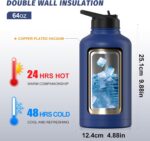 64oz Insulated Water Bottle (Cold for 48 Hrs),BPA Free&Leak Proof,Half Gallon Stainless Steel Water Flask,Water Jug with Straw Spout Lids for Gym,Hiking,Camping,Deep Blue - Image 3