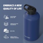64oz Insulated Water Bottle (Cold for 48 Hrs),BPA Free&Leak Proof,Half Gallon Stainless Steel Water Flask,Water Jug with Straw Spout Lids for Gym,Hiking,Camping,Deep Blue - Image 9