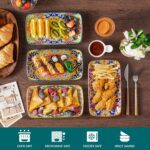 vancasso Simi 9.5 Inch Rectangular Dinner Plates Set of 6 - Bohemian Floral Design in 6 Vibrant Colors, Microwave & Dishwasher Safe Porcelain Plates for Salad, Appetizers, Entertaining - Image 5