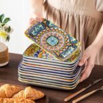 vancasso Simi 9.5 Inch Rectangular Dinner Plates Set of 6 - Bohemian Floral Design in 6 Vibrant Colors, Microwave & Dishwasher Safe Porcelain Plates for Salad, Appetizers, Entertaining - Image 7