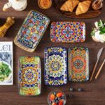 vancasso Simi 9.5 Inch Rectangular Dinner Plates Set of 6 - Bohemian Floral Design in 6 Vibrant Colors, Microwave & Dishwasher Safe Porcelain Plates for Salad, Appetizers, Entertaining - Image 8