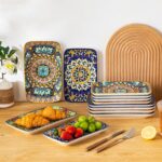 vancasso Simi 9.5 Inch Rectangular Dinner Plates Set of 6 - Bohemian Floral Design in 6 Vibrant Colors, Microwave & Dishwasher Safe Porcelain Plates for Salad, Appetizers, Entertaining - Image 9