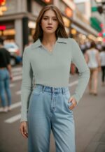 WIHOLL Womens Polo Shirts Long Sleeve Business Casual Tops Collared V Neck Ribbed Knit Sweater Slim Fit Blouses - Image 3