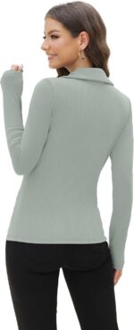 WIHOLL Womens Polo Shirts Long Sleeve Business Casual Tops Collared V Neck Ribbed Knit Sweater Slim Fit Blouses - Image 5