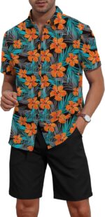 YTD Men's 2 Piece Outfits Tropical Print Short Sleeve Button Down Hawaiian Shirt and Beach Shorts Set - Image 4