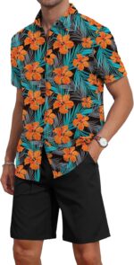 YTD Men's 2 Piece Outfits Tropical Print Short Sleeve Button Down Hawaiian Shirt and Beach Shorts Set - Image 5