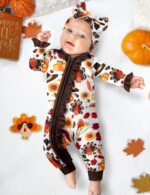 Von kilizo Baby Girl Clothes Infant Newborn Onesie Clothes for Baby Girls Long Sleeve Zip Closure Outfit with Headband - Image 3