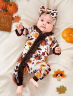 Von kilizo Baby Girl Clothes Infant Newborn Onesie Clothes for Baby Girls Long Sleeve Zip Closure Outfit with Headband - Image 4