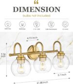 Audickic Bathroom Light Fixtures, 3-Light Brushed Gold Vanity Lights with Globe Clear Glass, Champagne Bronze Vanity Lighting Fixtures Over Mirror, AD-22280-3W-GD - Image 3