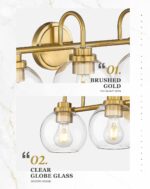 Audickic Bathroom Light Fixtures, 3-Light Brushed Gold Vanity Lights with Globe Clear Glass, Champagne Bronze Vanity Lighting Fixtures Over Mirror, AD-22280-3W-GD - Image 4