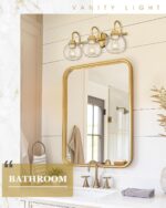 Audickic Bathroom Light Fixtures, 3-Light Brushed Gold Vanity Lights with Globe Clear Glass, Champagne Bronze Vanity Lighting Fixtures Over Mirror, AD-22280-3W-GD - Image 5