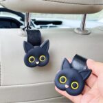 MaPctSy Car Seat Headrest Hooks - Cute Cartoon Cat Hook Vehicle Hanger for Purses, Bags, Coats, Umbrellas Holder (2pc Black) - Image 4