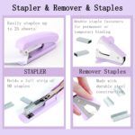 Purple Office Desk Accessories Supplies, 12pcs Desk Organizers and Accessories with Tape dispenser and Stapler,Staples,Staple Remover,Pen Holder,Scissor,Ruler,Sticky Tabs,Tape,Ballpoint Pen,Clips Set - Image 4