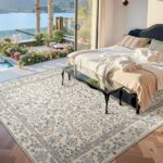 jinchan Zenith Floral 8x10 Area Rug Soft Low-Pile Living Room Rug Machine Washable Non-Slip Vintage Botanical Aesthetic Throw Carpet for Dining Room Bedroom Nursery Blue/Cream - Image 3