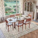 jinchan Zenith Floral 8x10 Area Rug Soft Low-Pile Living Room Rug Machine Washable Non-Slip Vintage Botanical Aesthetic Throw Carpet for Dining Room Bedroom Nursery Blue/Cream - Image 4