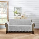 SureFit Heirloom Quilted Cotton Furniture Cover with Scallop Edge, Loveseat Cover, Pet Friendly, Machine Washable, Gray, - Image 3