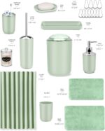 IMAVO Green Bathroom Accessories,Non Slip Super Absorbent Rugs and Waterproof Shower Curtain with Hooks,Complete Bathroom Set for Bathroom Décor - Image 8