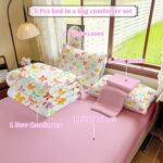 Full Size Comforter Sets Bow Bedding Kids Comforter Sets for Girls 5-Piece,Leopard Print Bedding Cute Princess Bed in Bag Bow Bed Set for Teen Girls with 2 Pillow Shams for All-Season - Image 3