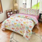 Full Size Comforter Sets Bow Bedding Kids Comforter Sets for Girls 5-Piece,Leopard Print Bedding Cute Princess Bed in Bag Bow Bed Set for Teen Girls with 2 Pillow Shams for All-Season - Image 8