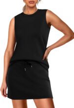 WIHOLL Two Piece Skirt Sets for Women Summer Vacation Outfits Tennis Skirt Crew Neck Top Versatile Lounge Sets - Image 3